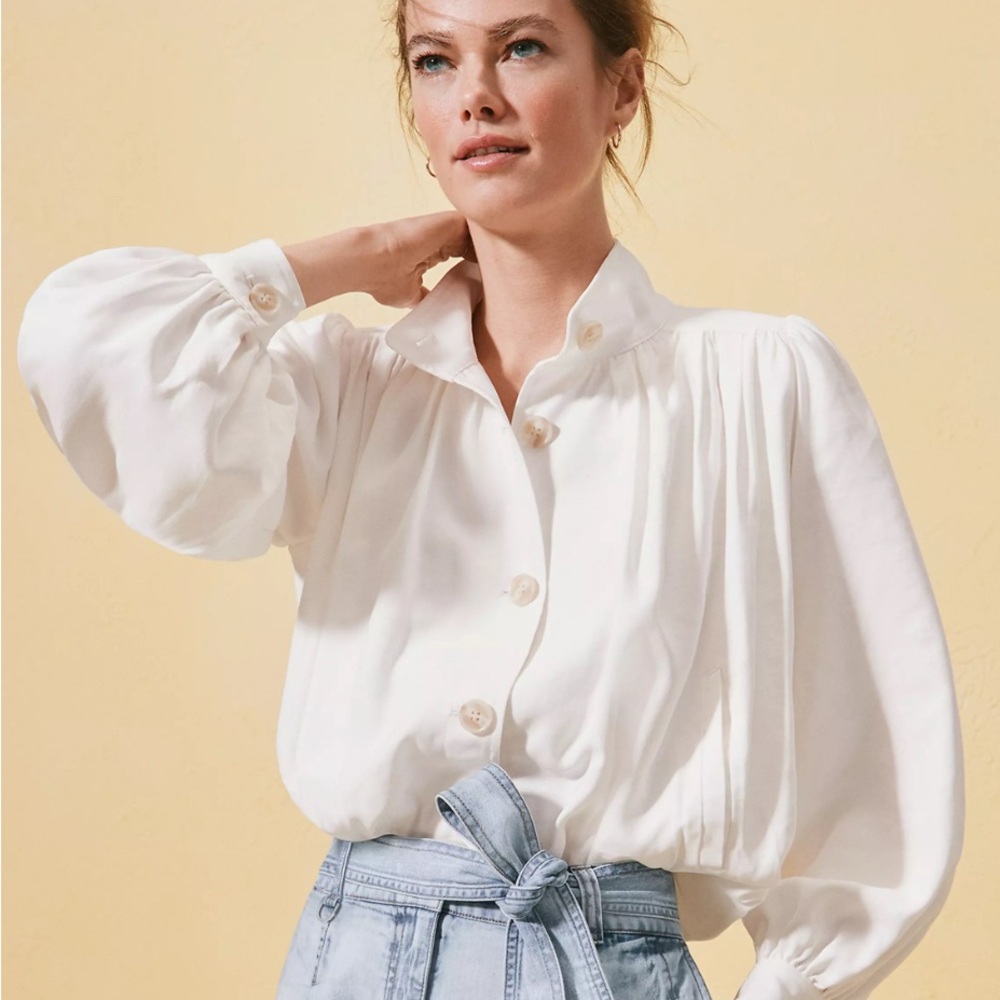 LOFT 2025 Gathered Swing Jacket | Pleated Jacket Blouse with Buttons